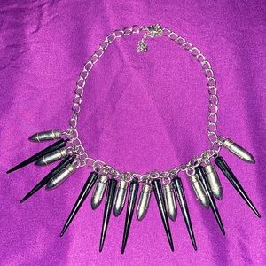 🔮 3/$15!! Vintage Silver Ammo Necklace with Black Spikes